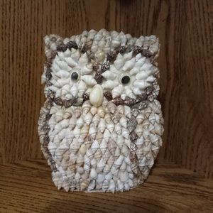 Vintage Seashell Owl Statue Figurine